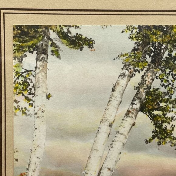 Vintage Hand Tinted Photograph Wilton Birches John Carleton Bicknell Maine Frame - Picture 4 of 8